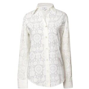 Pax Philomena Floral Burnout Button Up Shirt XL White Pointed Collar Easter